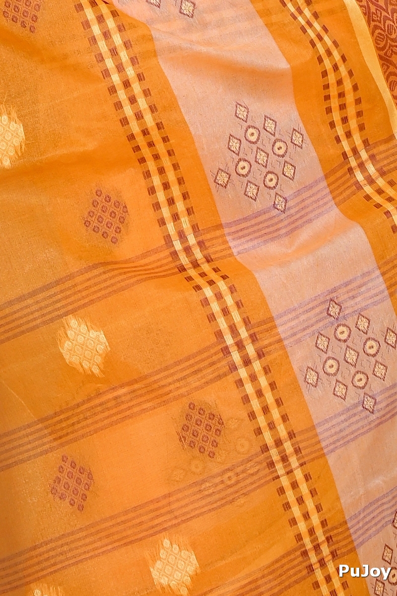 Orange Pure Cotton Krita Tant Saree (1691)