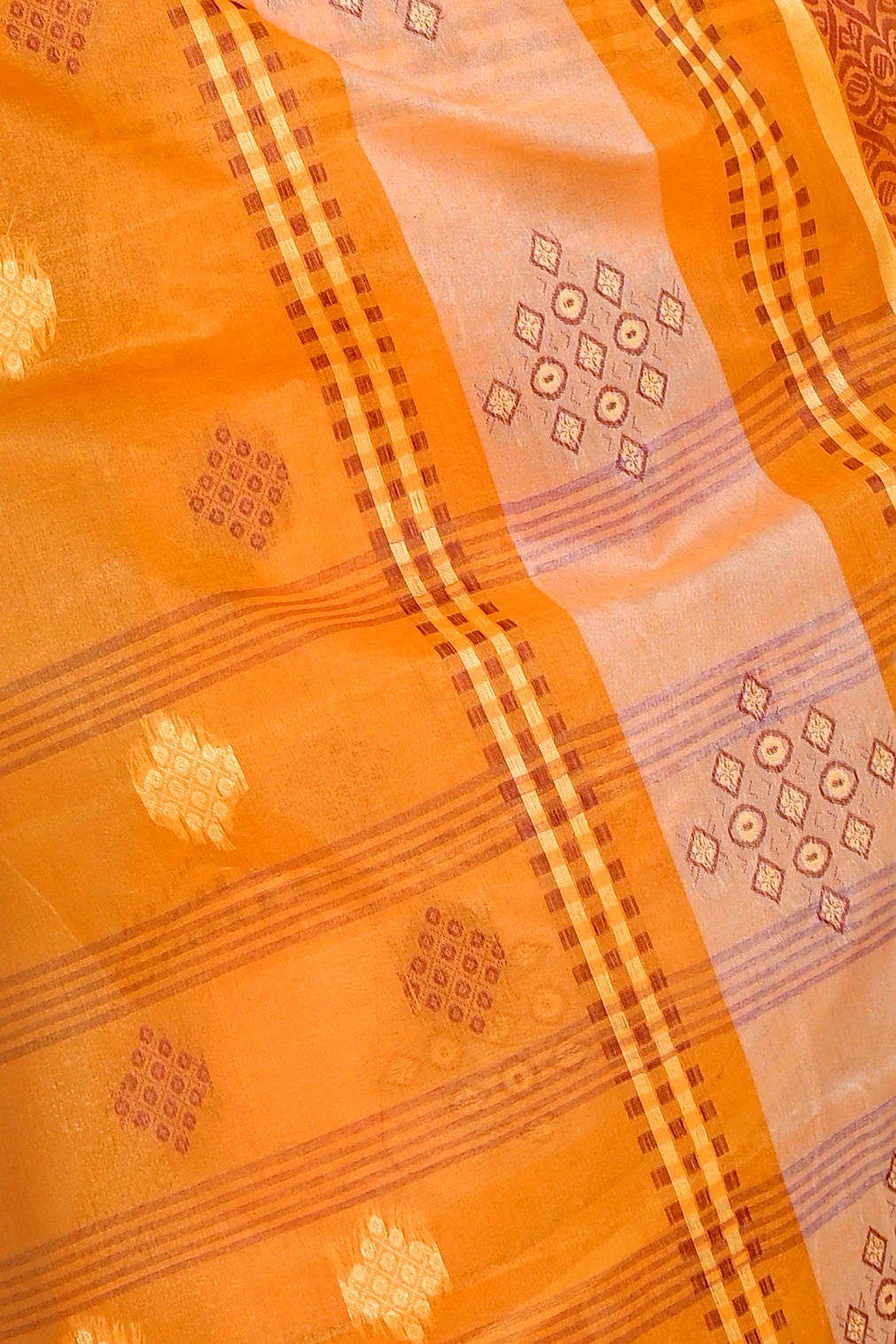 Orange Pure Cotton Krita Tant Saree (1691)