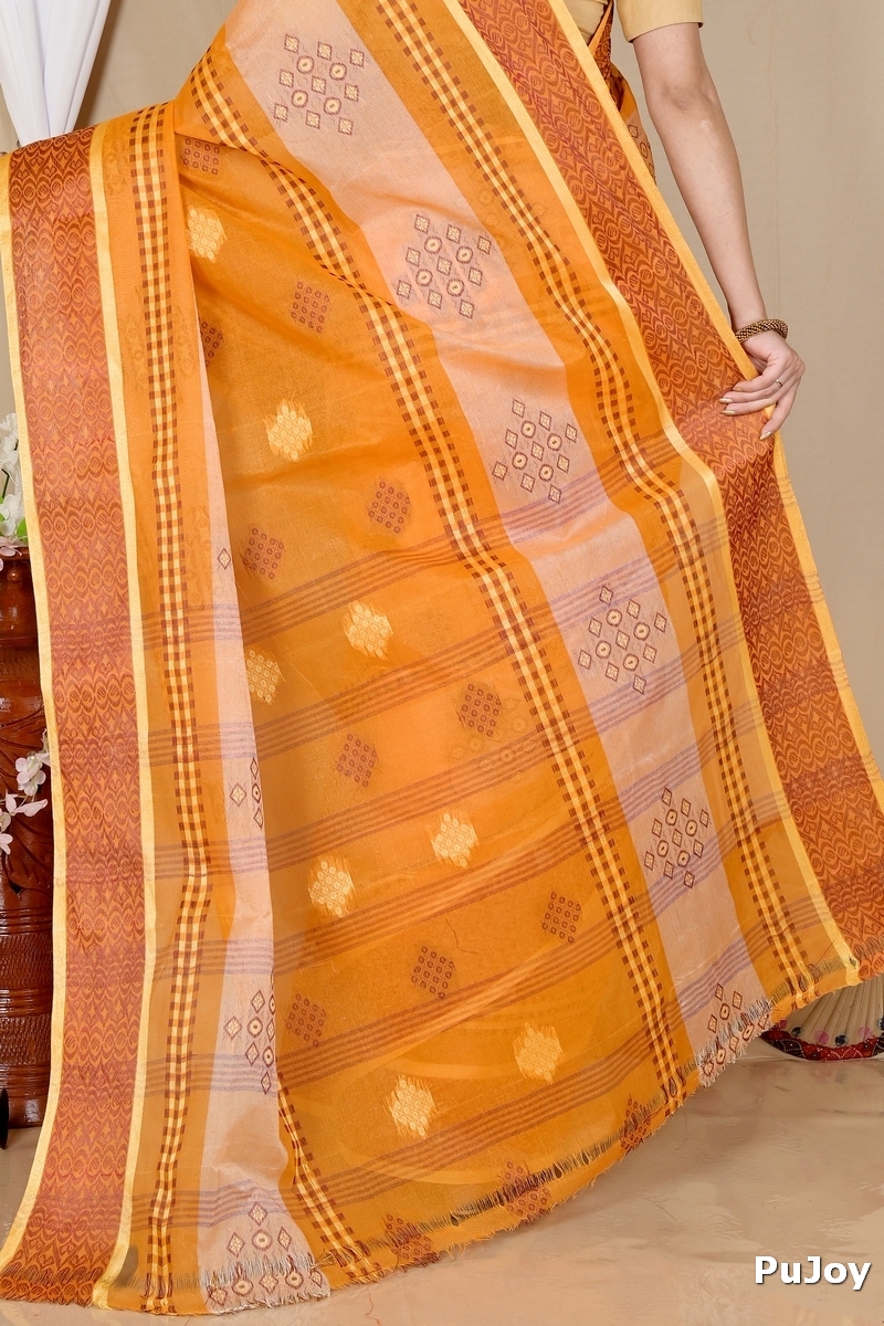 Orange Pure Cotton Krita Tant Saree (1691)
