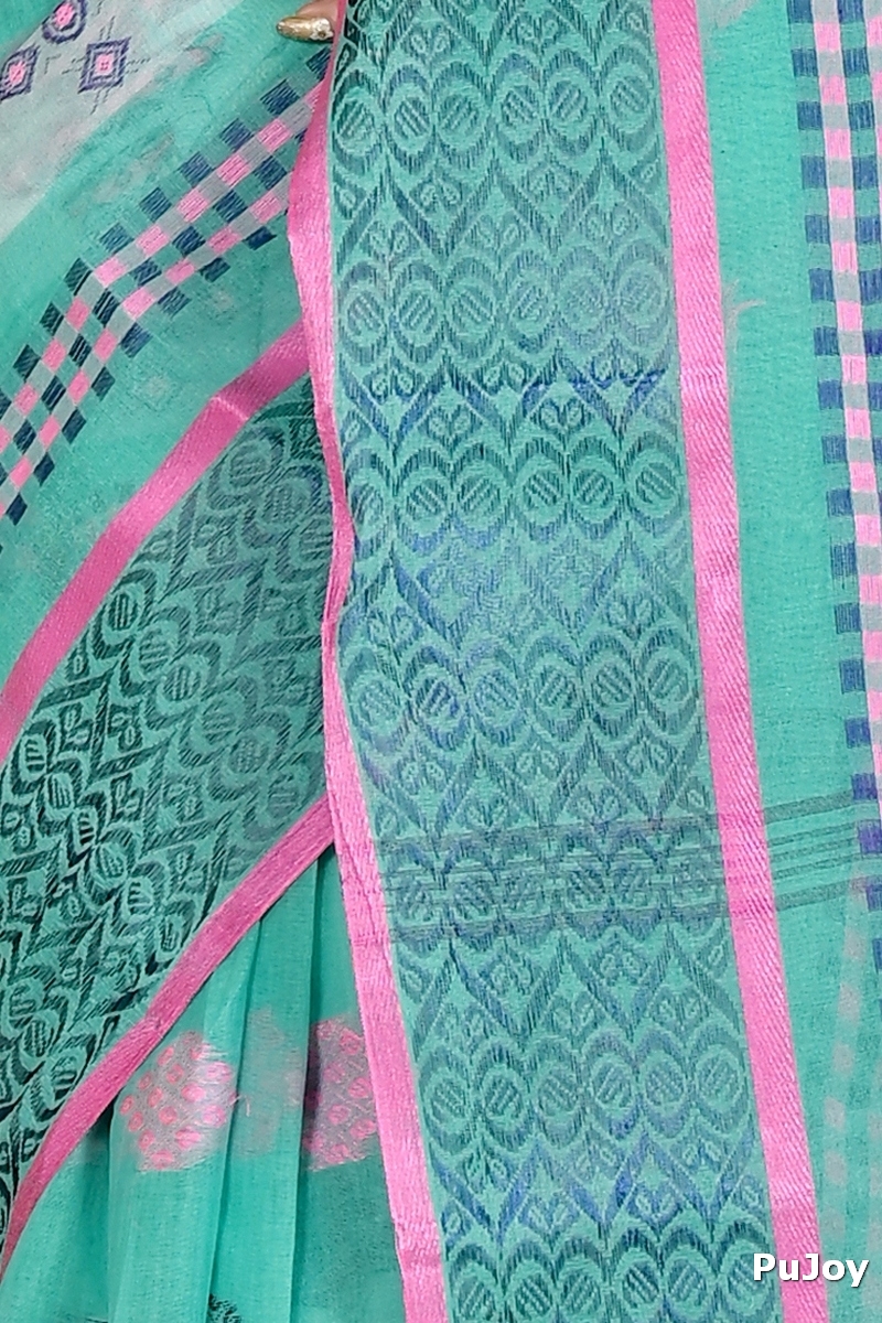 See Green Pure Cotton Krita Tant Saree (1692)