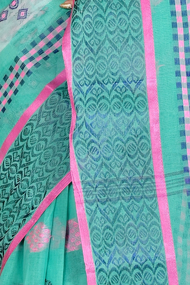 See Green Pure Cotton Krita Tant Saree (1692)