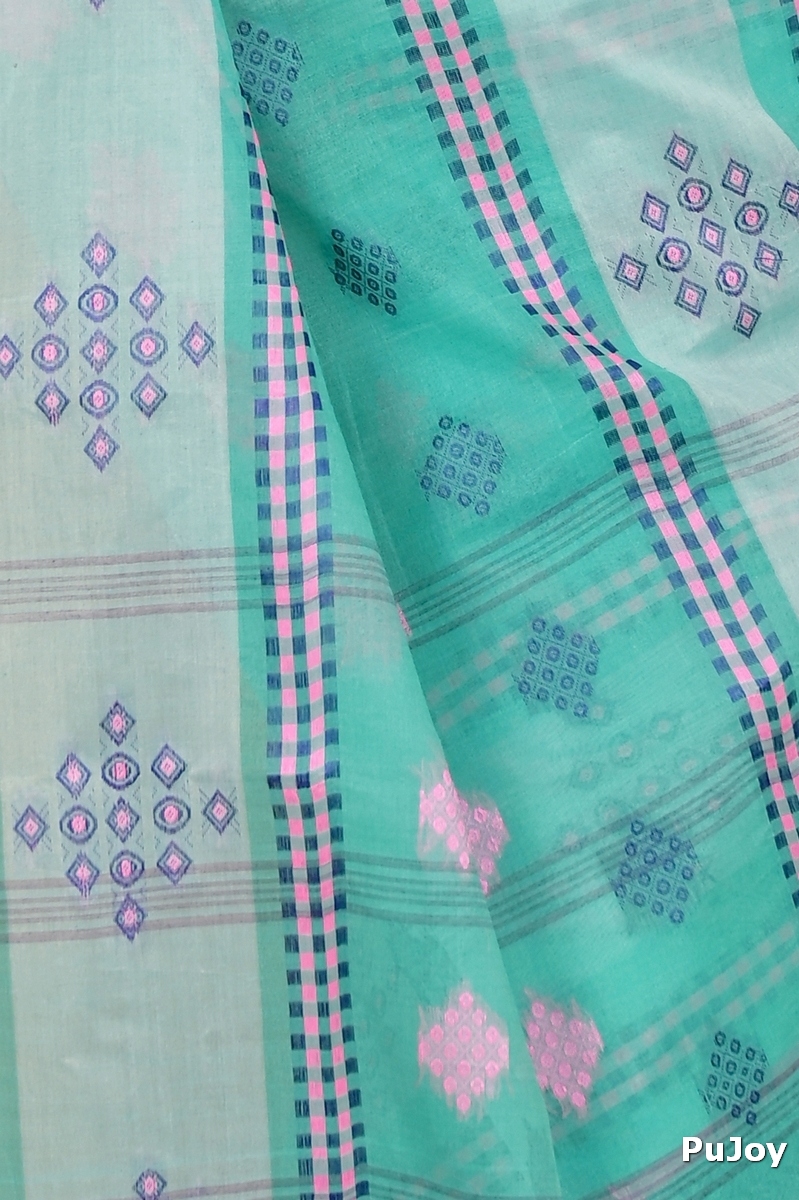 See Green Pure Cotton Krita Tant Saree (1692)