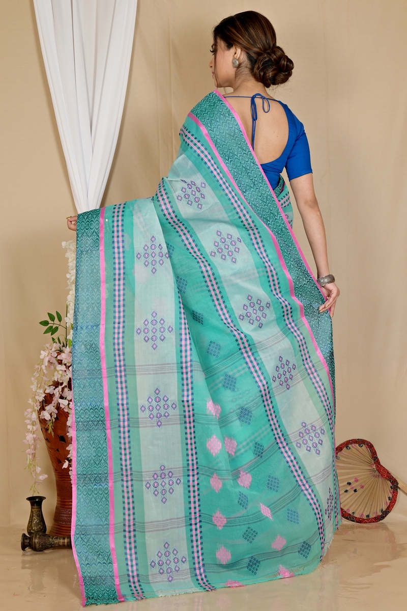 See Green Pure Cotton Krita Tant Saree (1692)