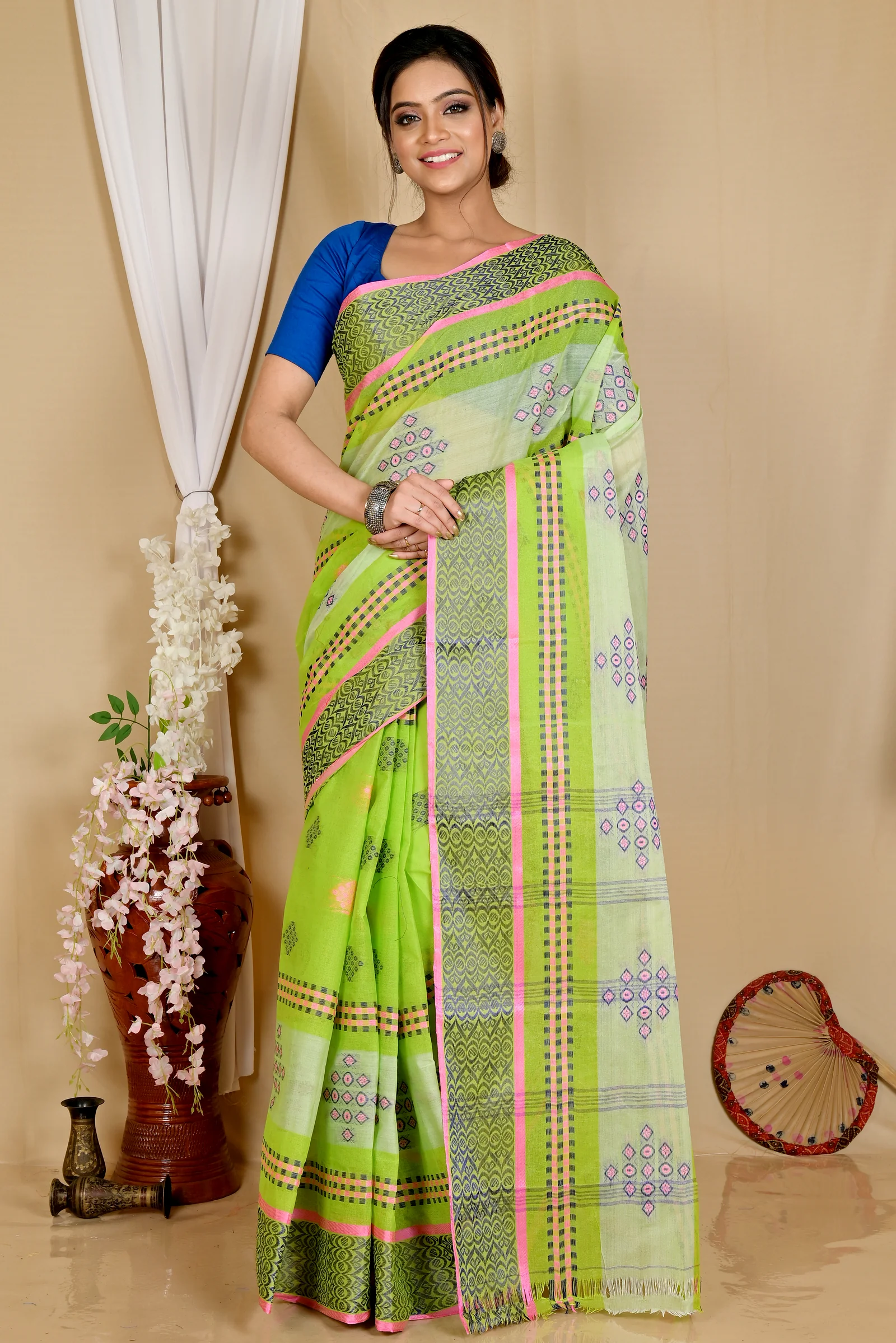 Green Pure Cotton Krita Tant Saree (1693)