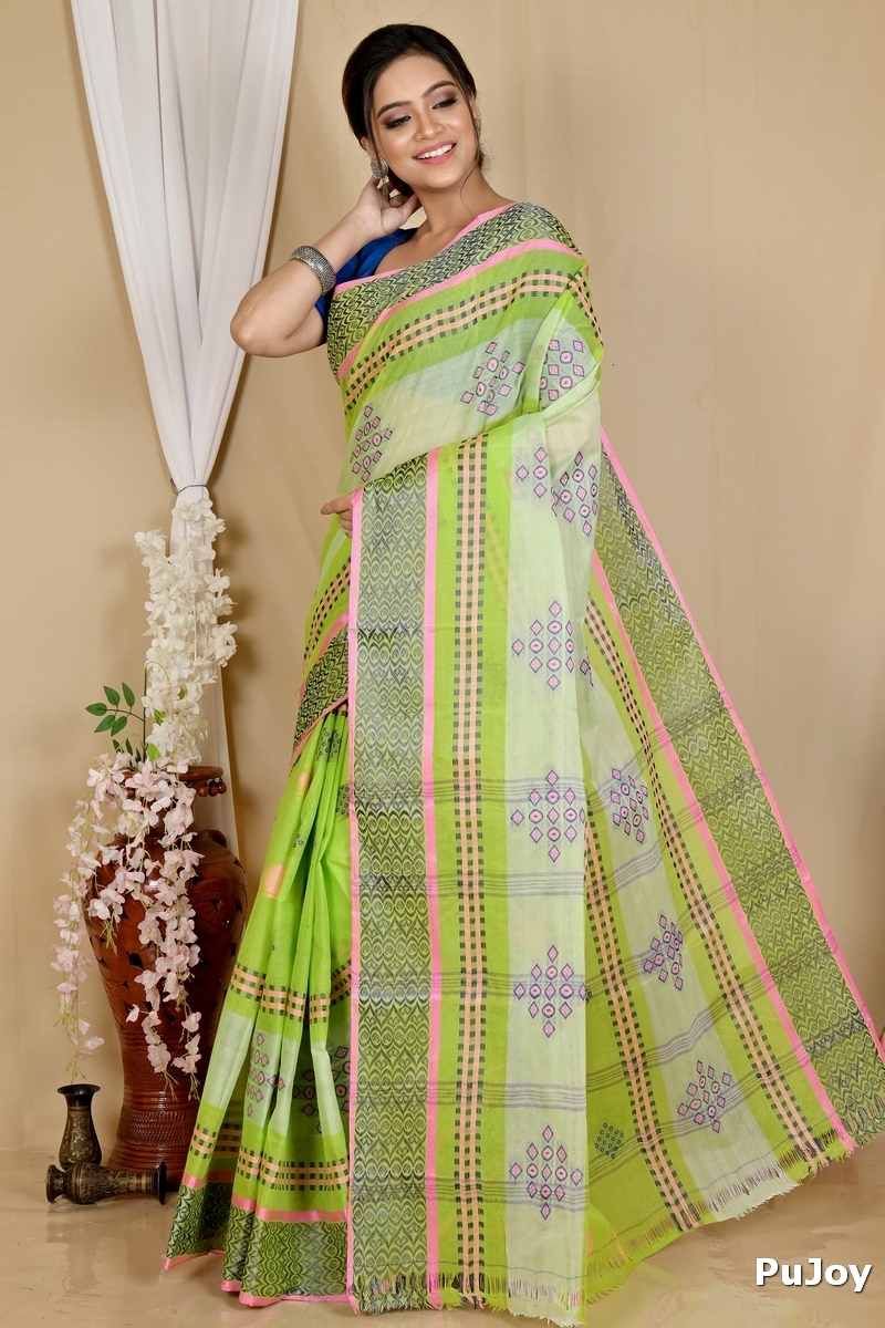 Green Pure Cotton Krita Tant Saree (1693)