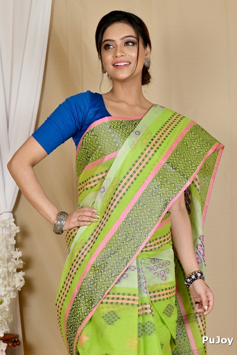 Green Pure Cotton Krita Tant Saree (1693)