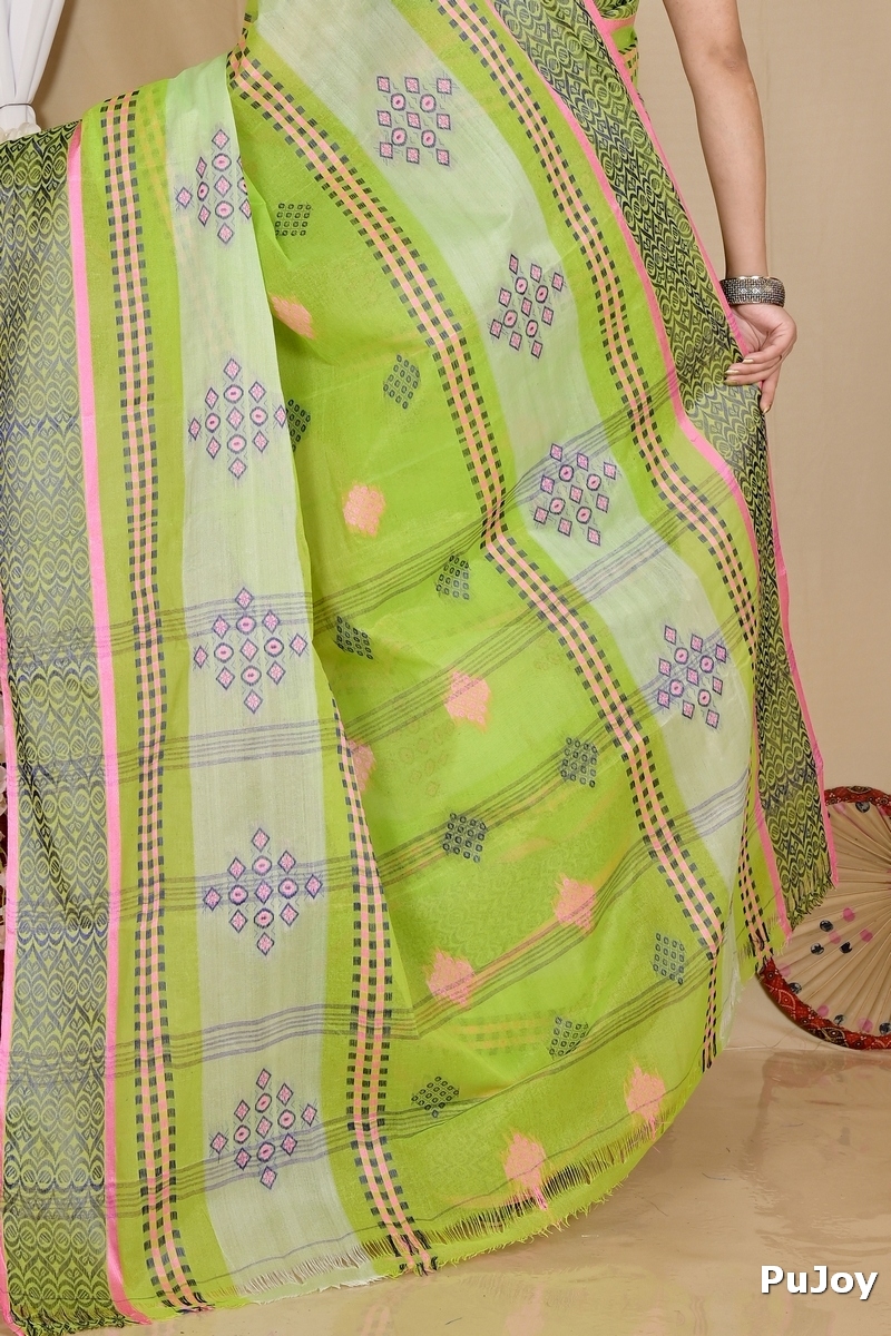Green Pure Cotton Krita Tant Saree (1693)