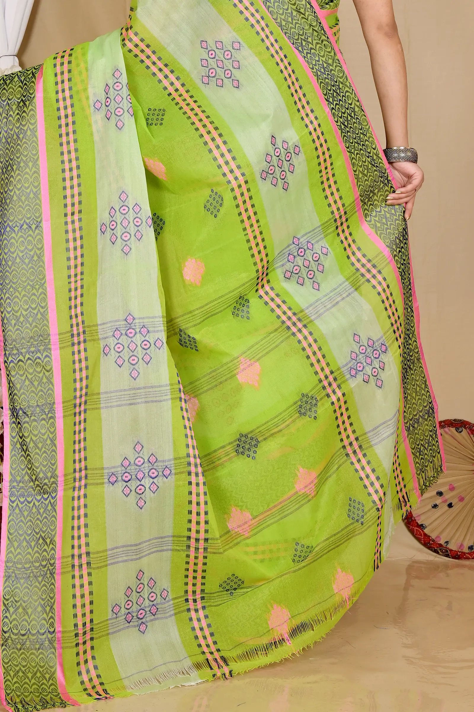 Green Pure Cotton Krita Tant Saree (1693)
