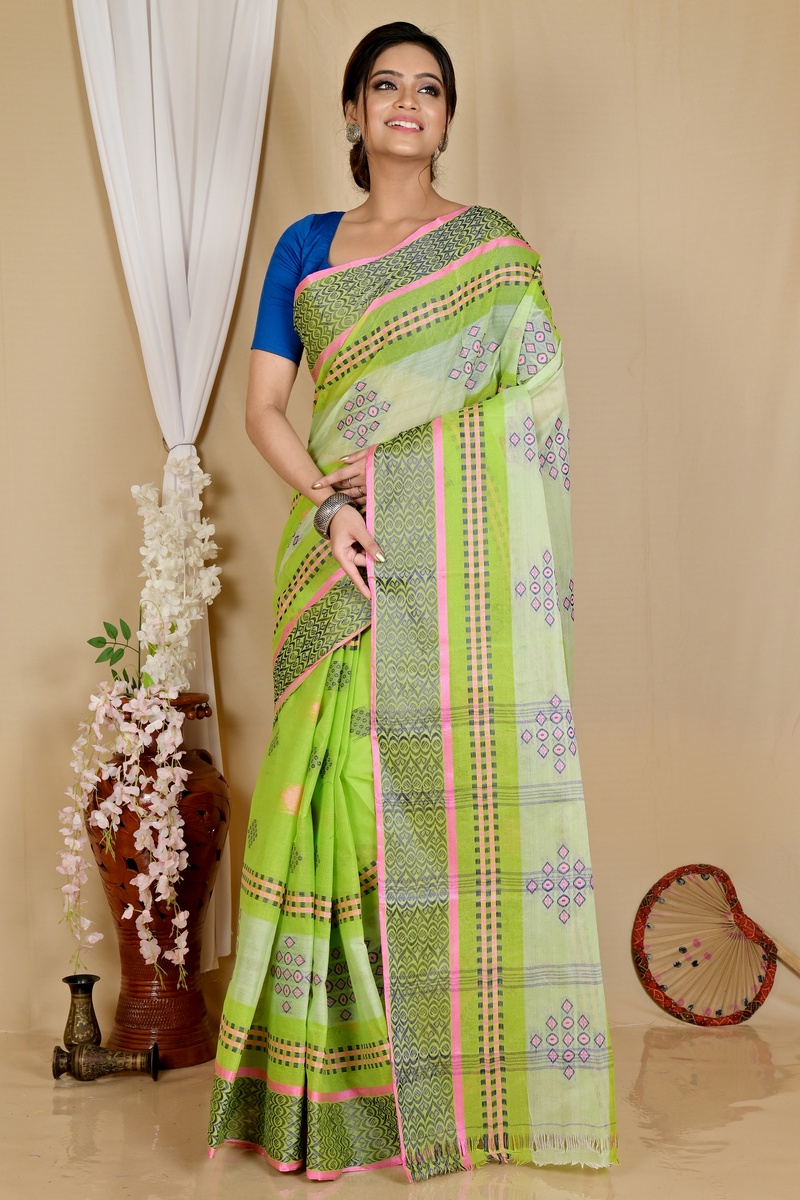 Green Pure Cotton Krita Tant Saree (1693)