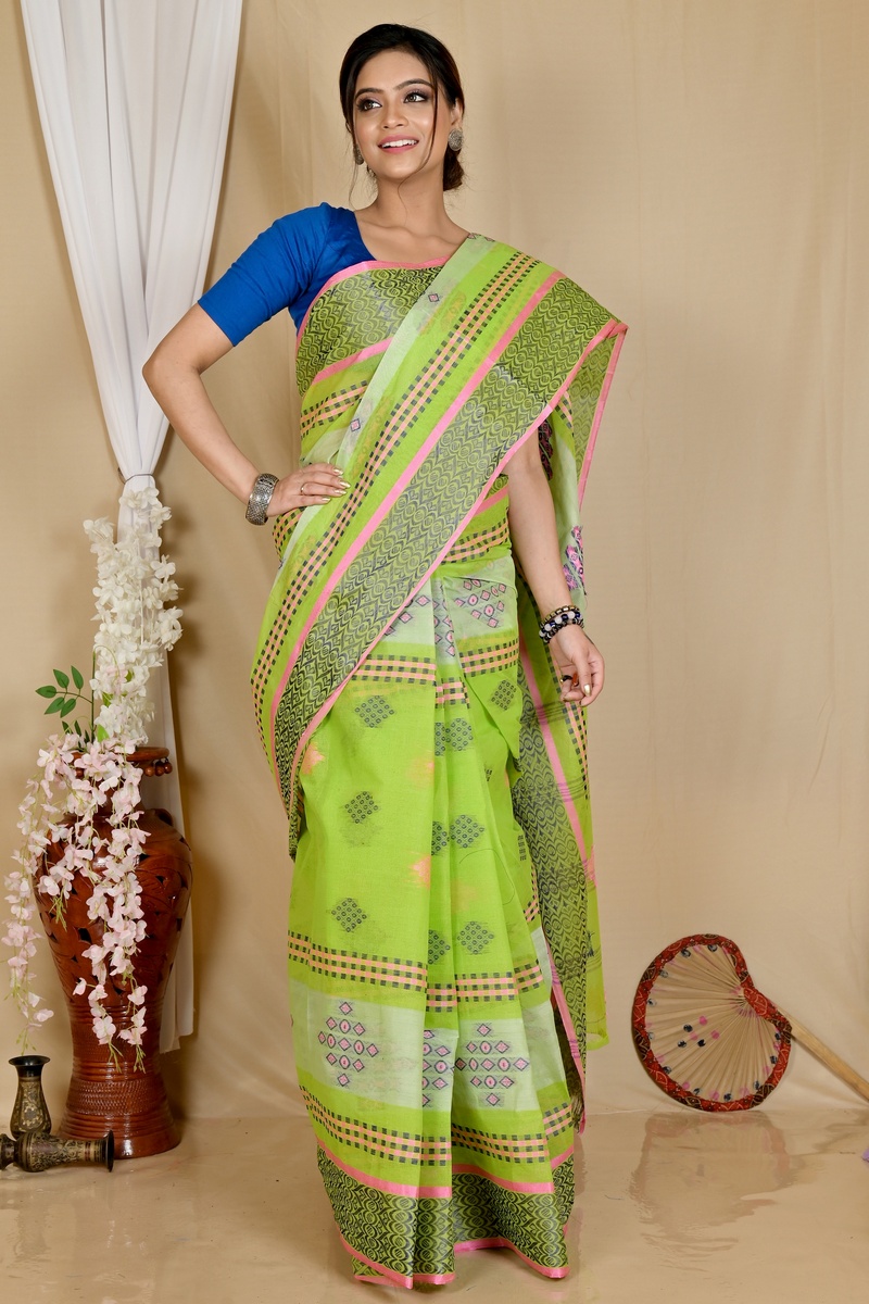 Green Pure Cotton Krita Tant Saree (1693)