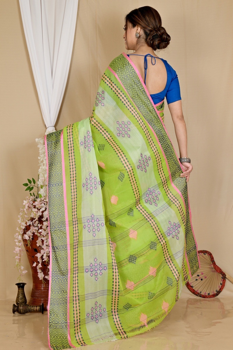 Green Pure Cotton Krita Tant Saree (1693)