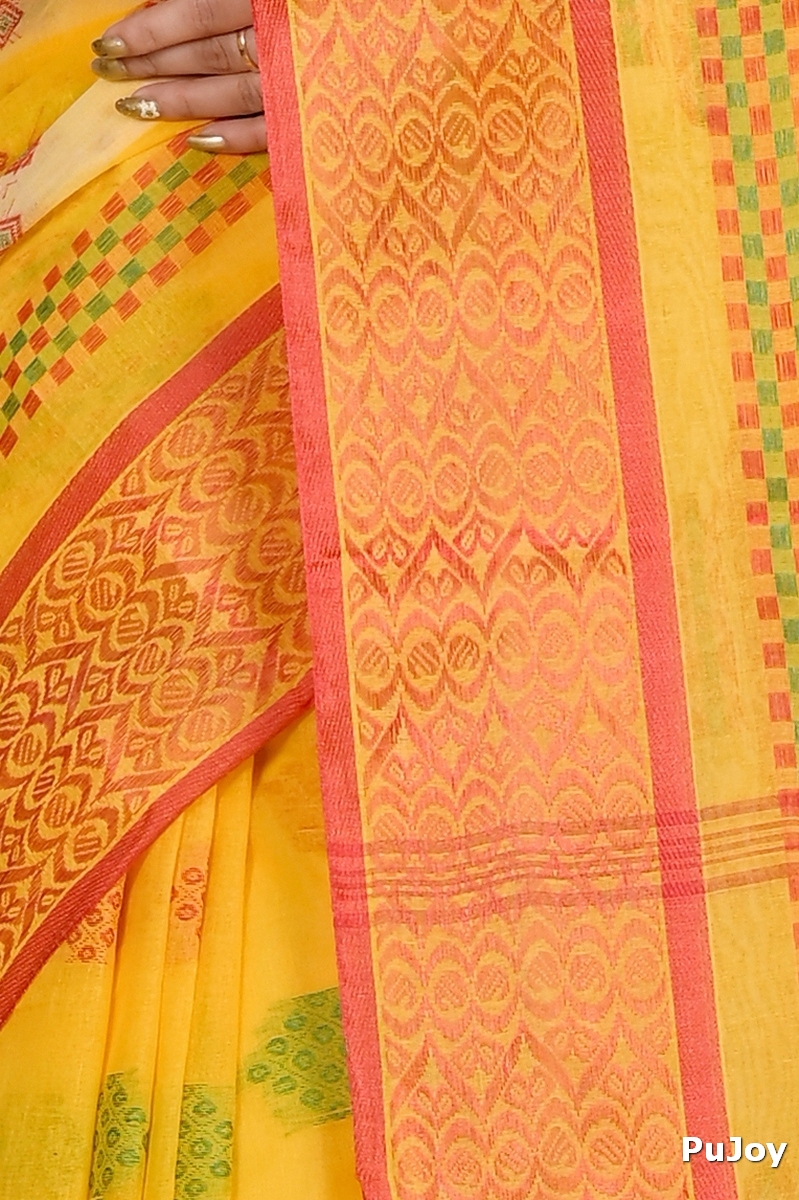 Yellow Pure Cotton Krita Tant Saree (1694)