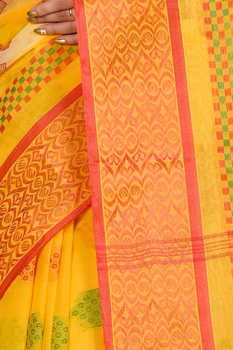 Yellow Pure Cotton Krita Tant Saree (1694)
