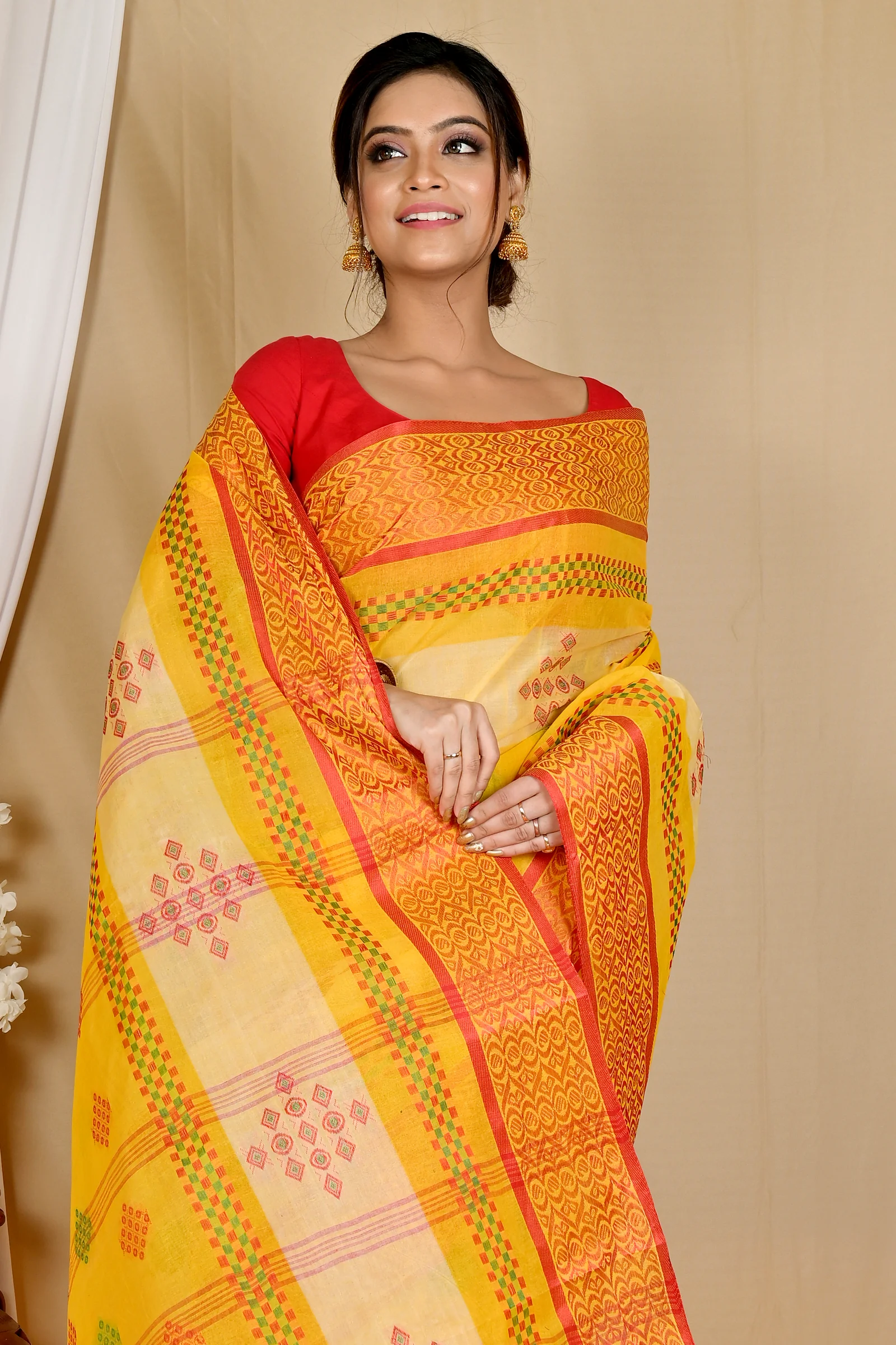 Yellow Pure Cotton Krita Tant Saree (1694)