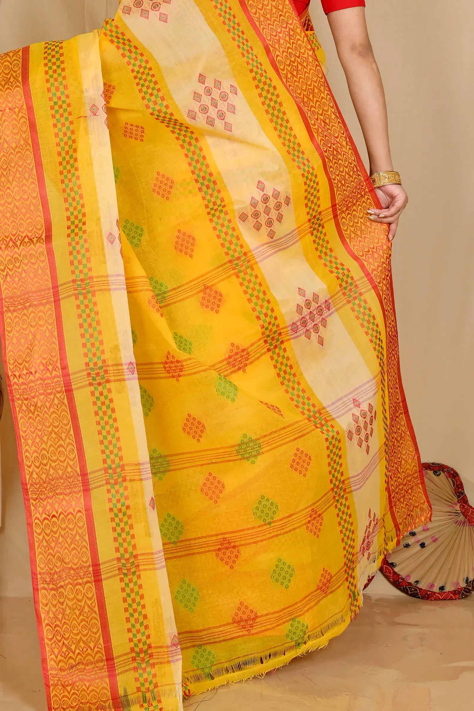 Yellow Pure Cotton Krita Tant Saree (1694)