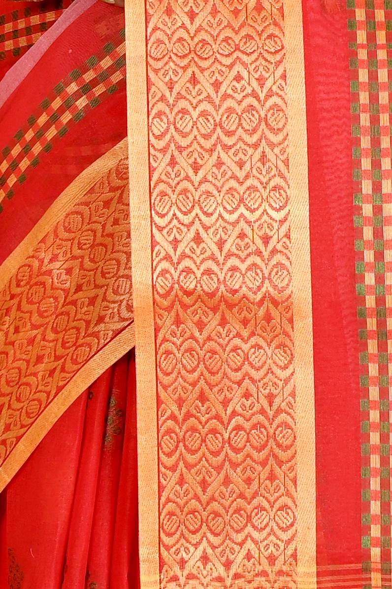 Red Pure Cotton Krita Tant Saree (1695)