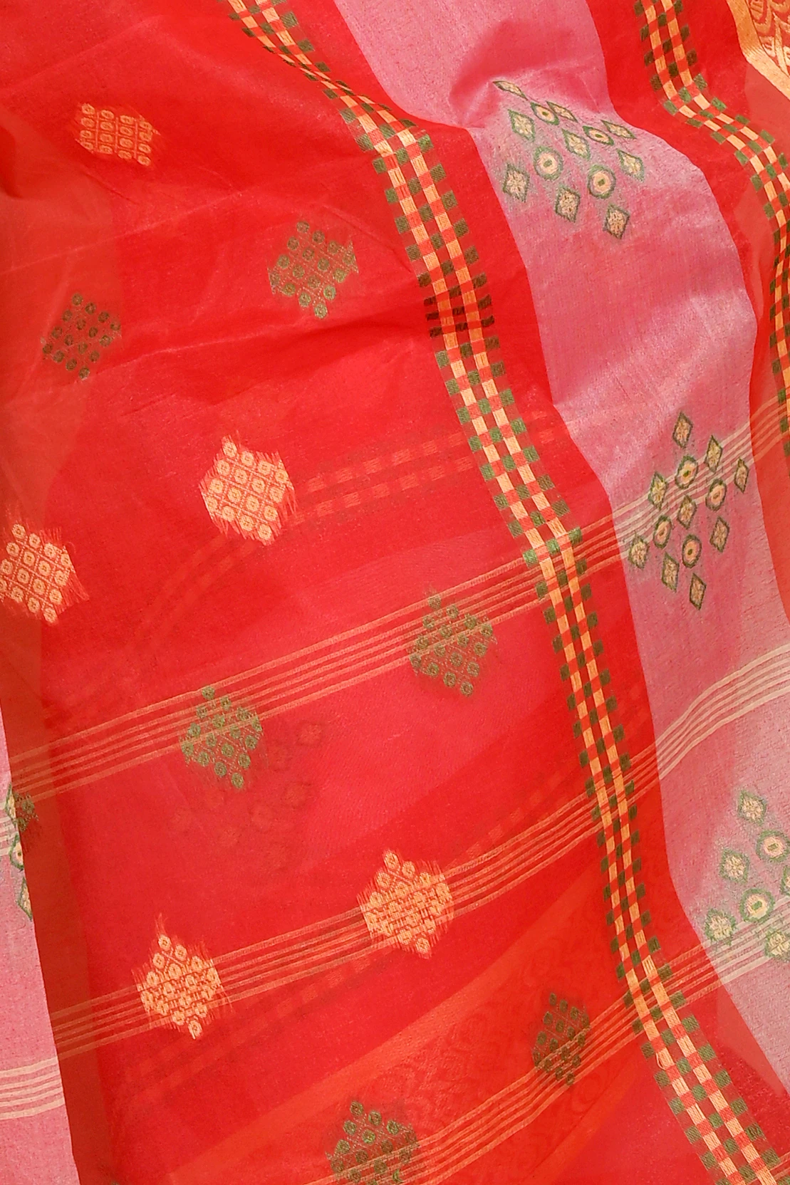 Red Pure Cotton Krita Tant Saree (1695)