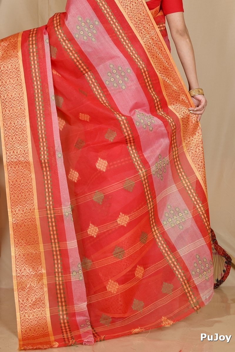 Red Pure Cotton Krita Tant Saree (1695)