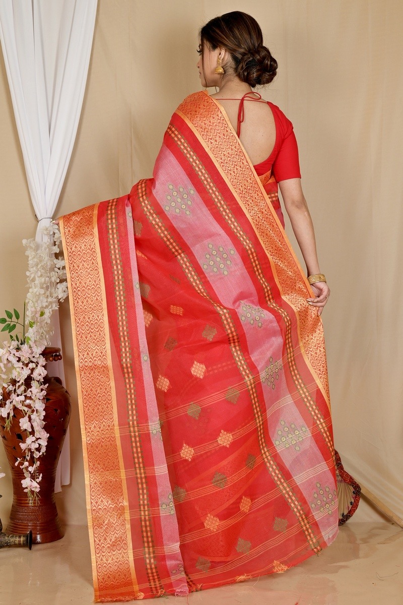 Red Pure Cotton Krita Tant Saree (1695)