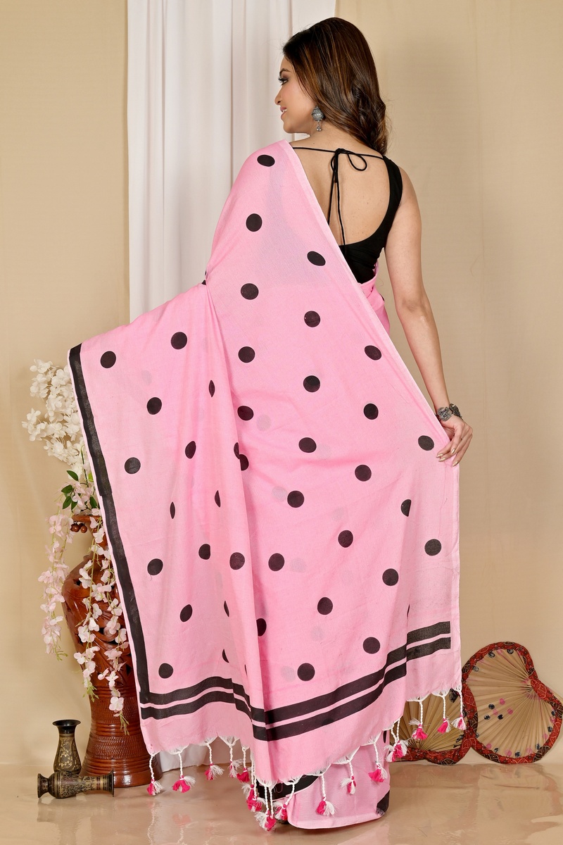 Pink Pure Cotton Tip Hand Loom Saree (1697)