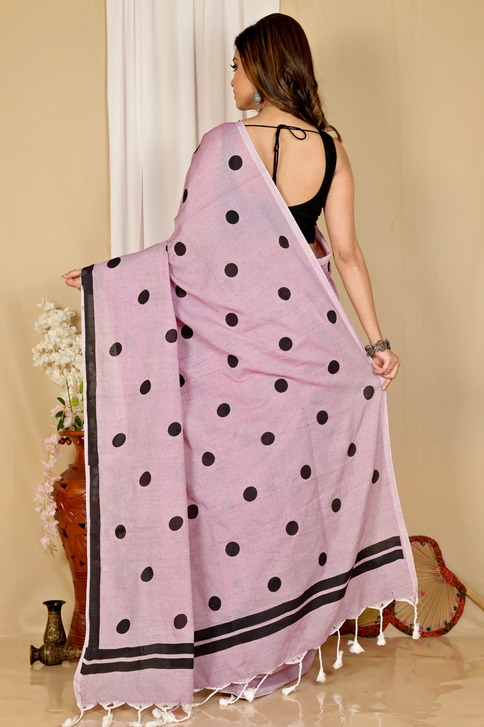 Light Purple Pure Cotton Tip Hand Loom Saree (1699)