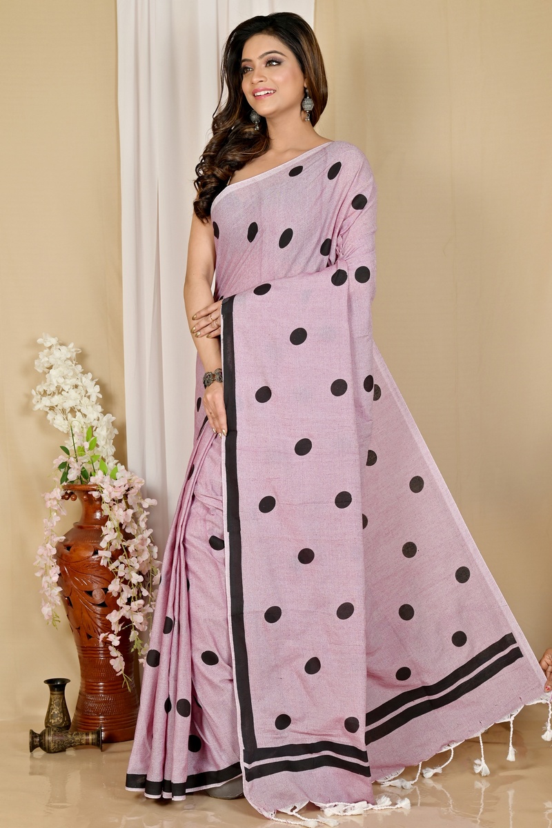 Light Purple Pure Cotton Tip Hand Loom Saree (1699)