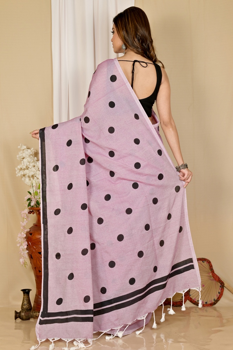 Light Purple Pure Cotton Tip Hand Loom Saree (1699)