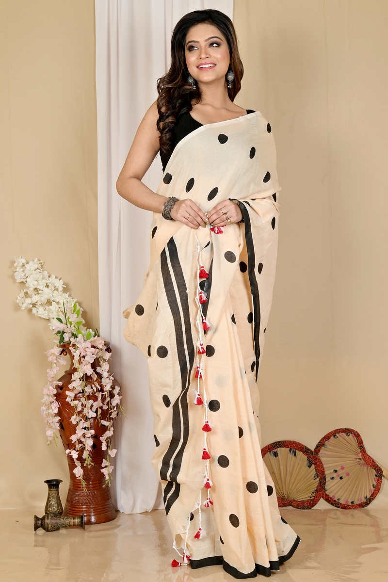 Cream Pure Cotton Tip Hand Loom Saree (1700)