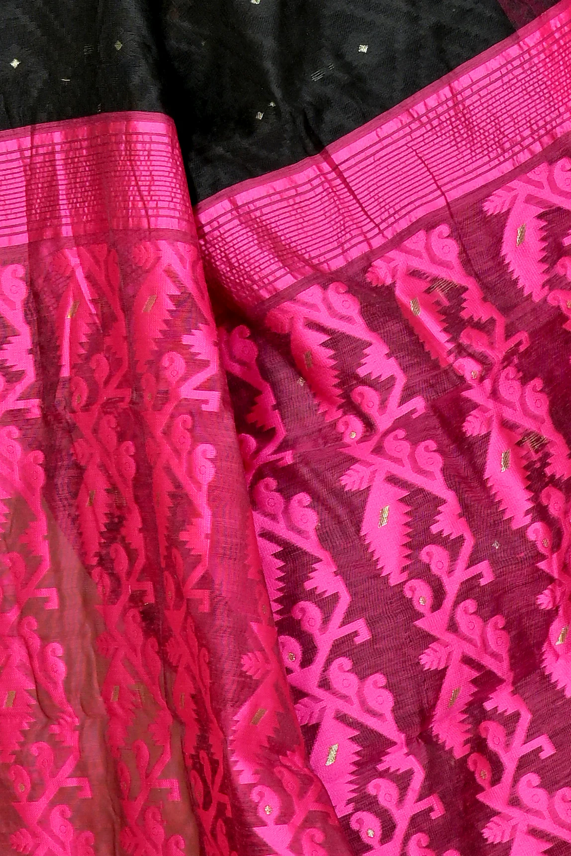 Black Purple Blended Cotton Krokai Jamdani Saree (1701)