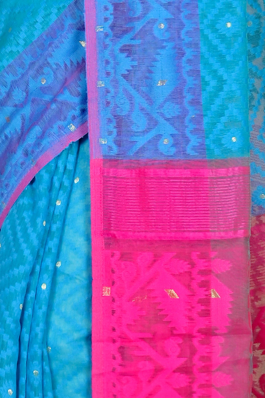 Blue Purple Blended Cotton Krokai Jamdani Saree (1702)