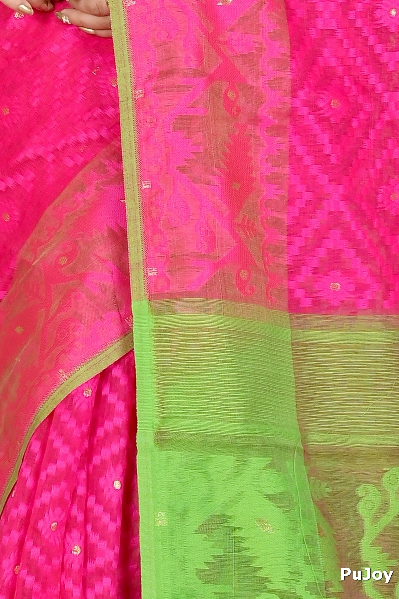 Purple Green Blended Cotton Krokai Jamdani Saree (1703)