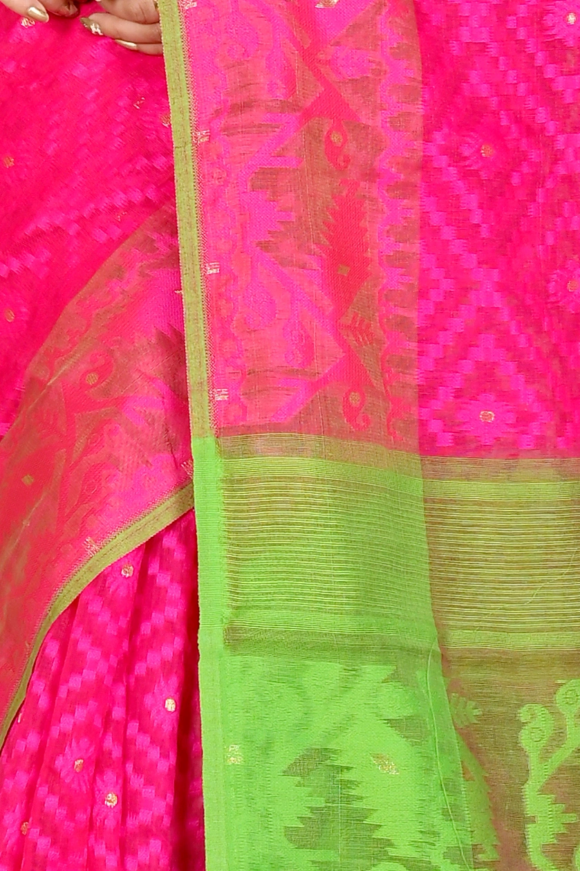 Purple Green Blended Cotton Krokai Jamdani Saree (1703)