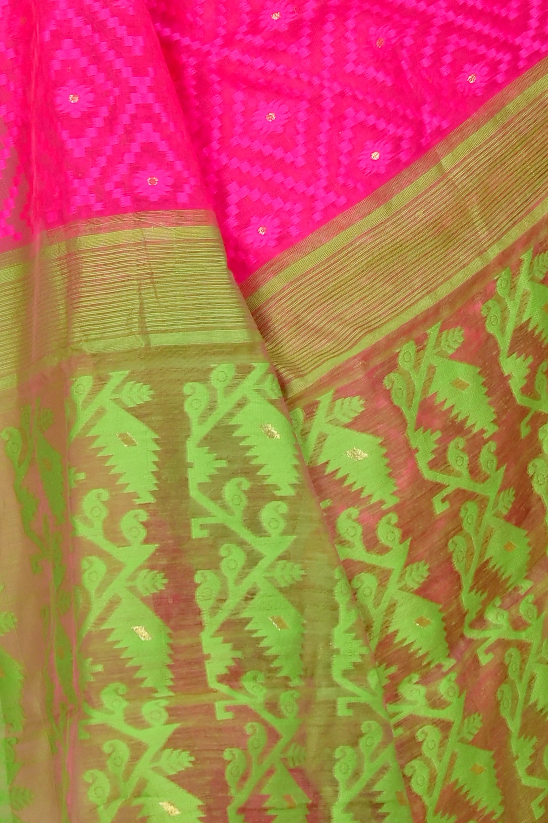Purple Green Blended Cotton Krokai Jamdani Saree (1703)