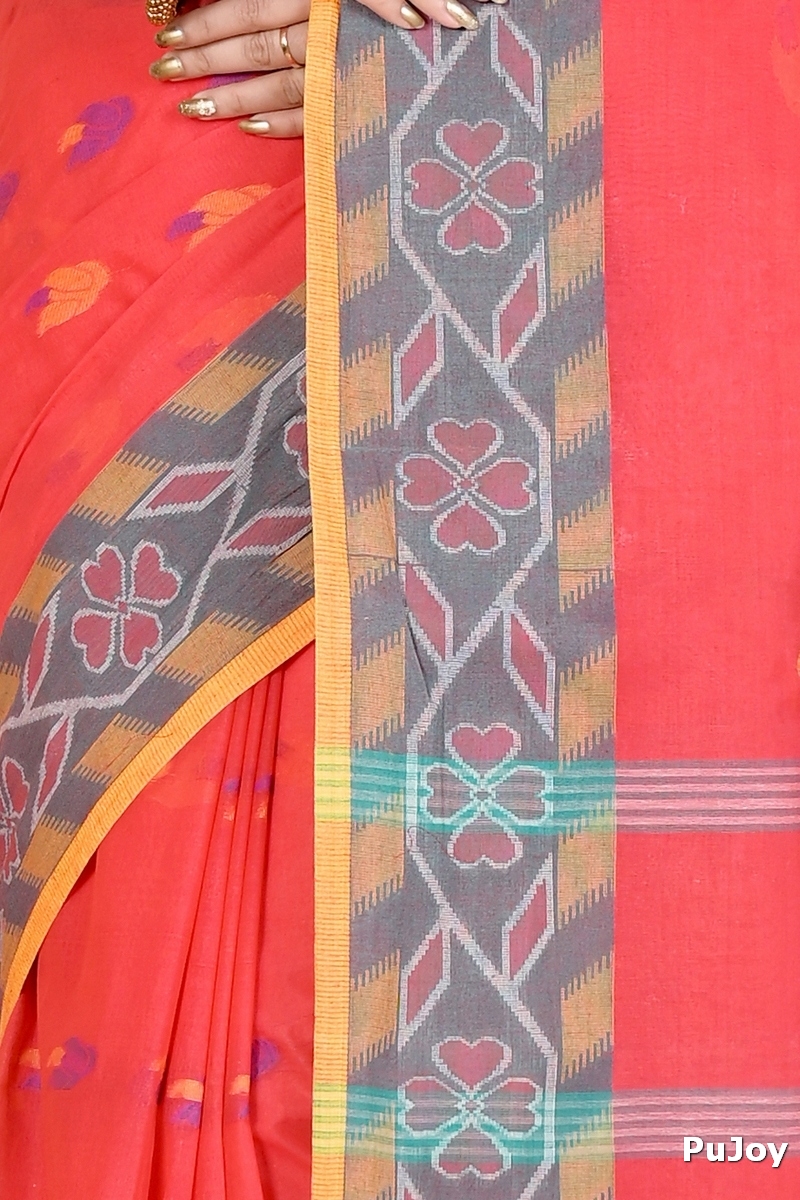 Orange Pure Cotton Komtai Tant Saree (1707)