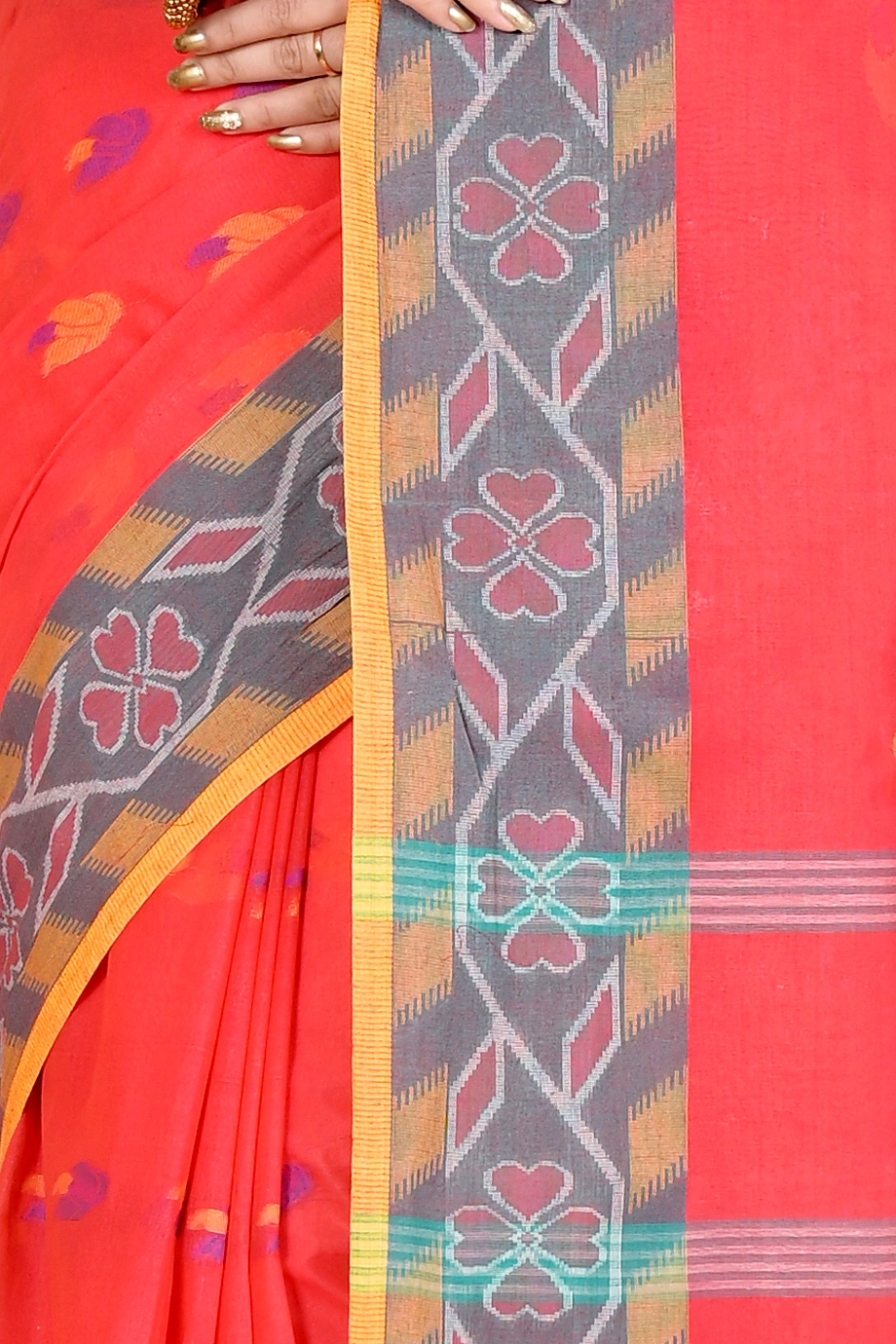 Orange Pure Cotton Komtai Tant Saree (1707)