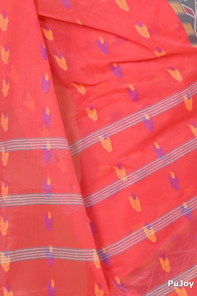 Orange Pure Cotton Komtai Tant Saree (1707)