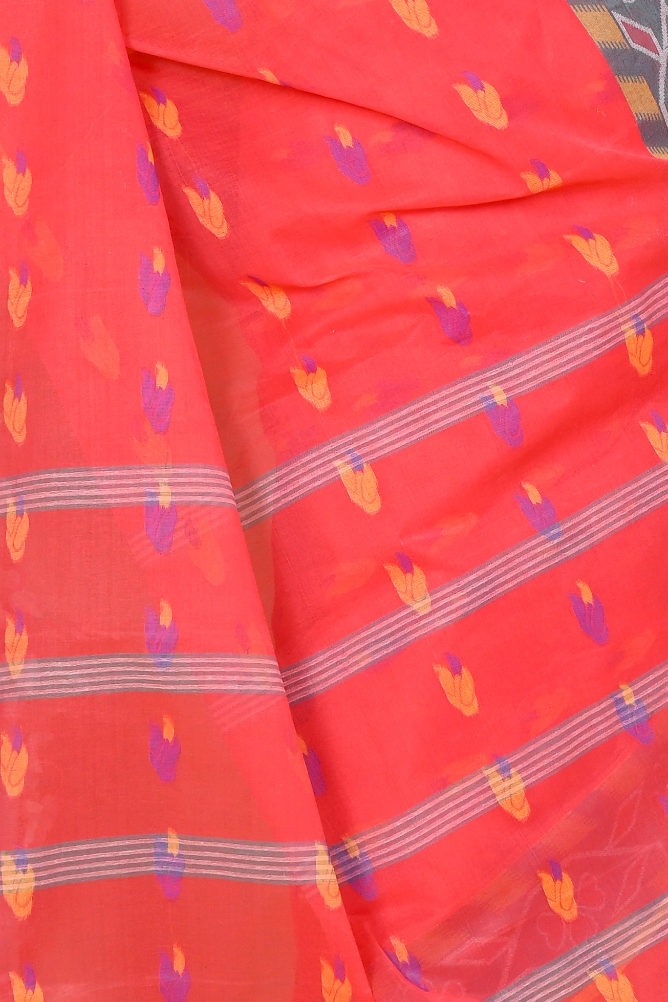 Orange Pure Cotton Komtai Tant Saree (1707)
