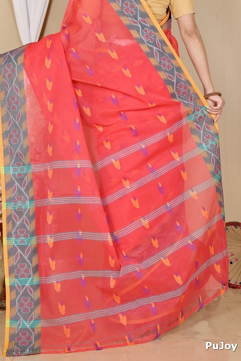 Orange Pure Cotton Komtai Tant Saree (1707)