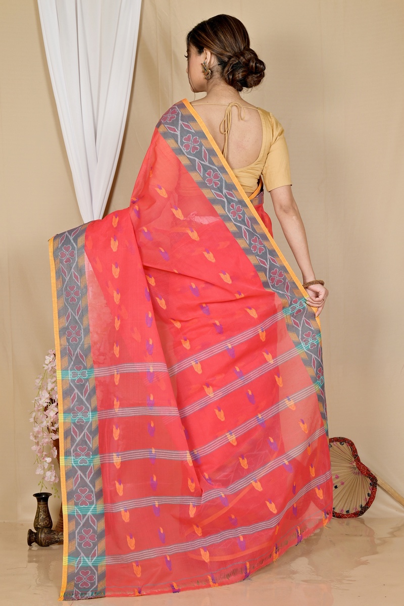 Orange Pure Cotton Komtai Tant Saree (1707)