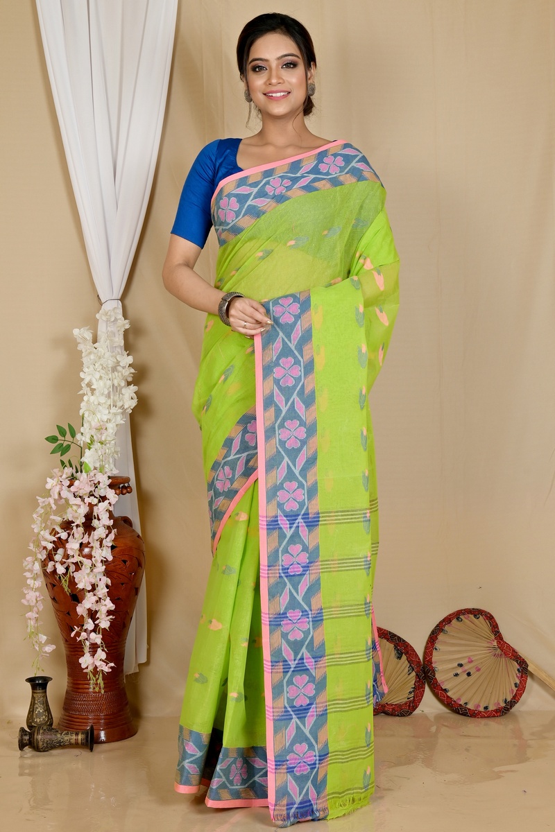 Green Pure Cotton Komtai Tant Saree (1708)