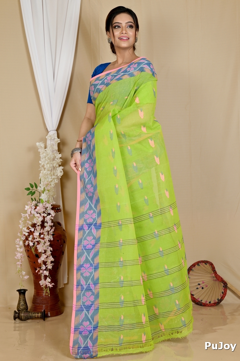 Green Pure Cotton Komtai Tant Saree (1708)