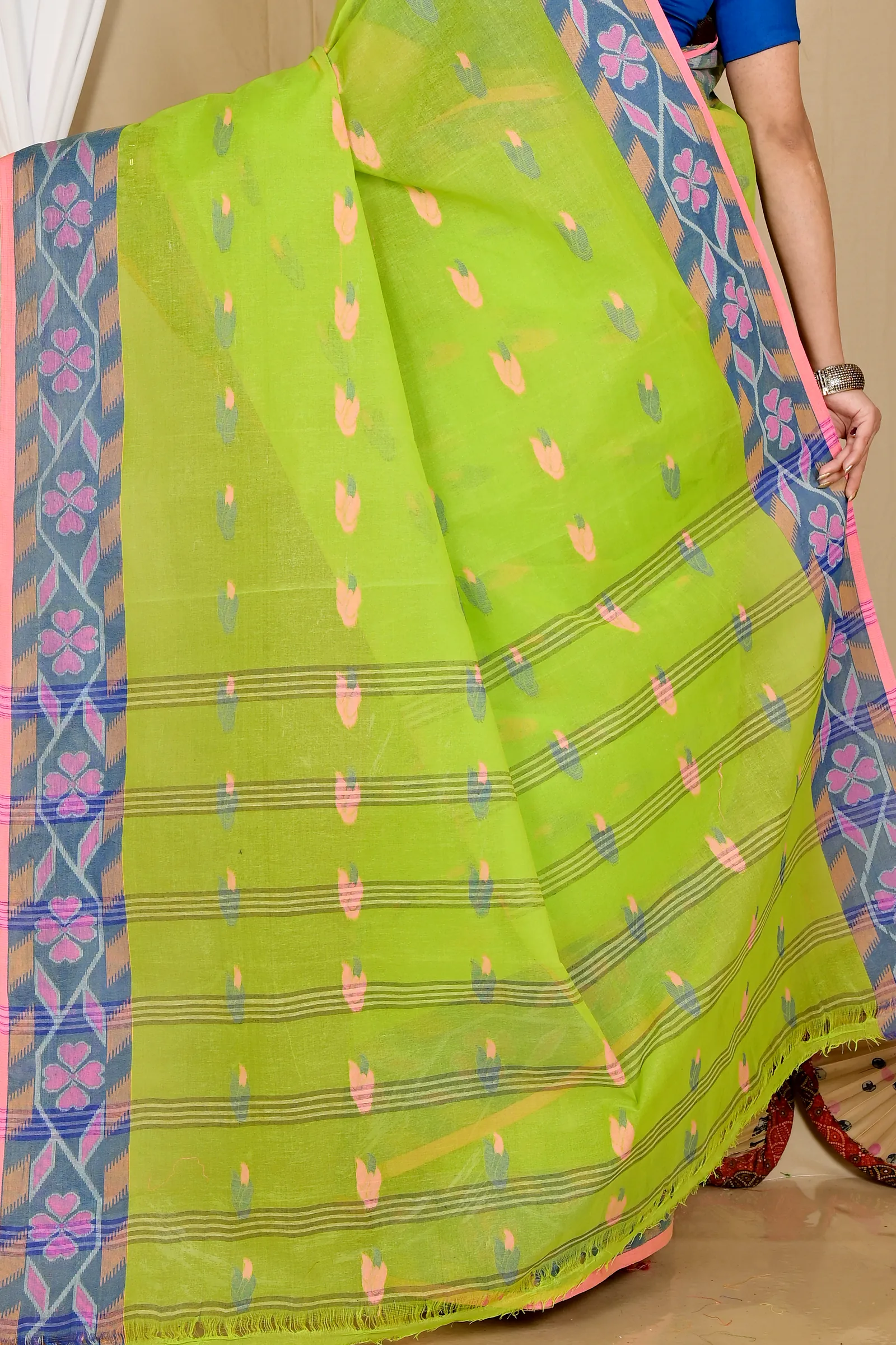 Green Pure Cotton Komtai Tant Saree (1708)