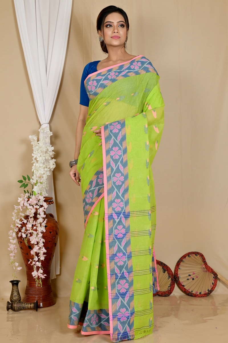 Green Pure Cotton Komtai Tant Saree (1708)