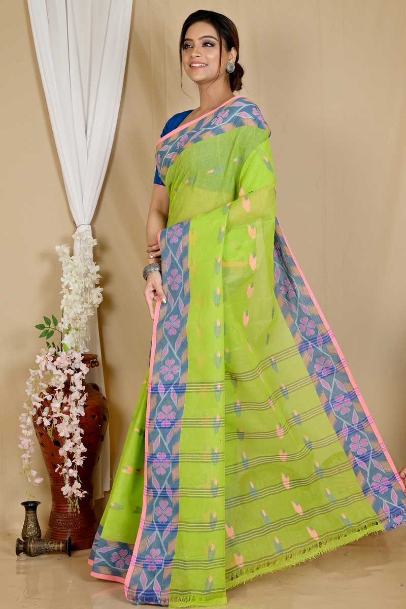 Green Pure Cotton Komtai Tant Saree (1708)