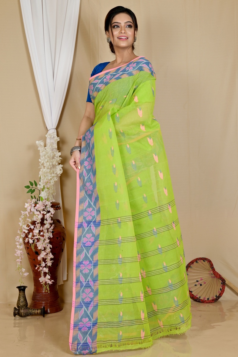 Green Pure Cotton Komtai Tant Saree (1708)