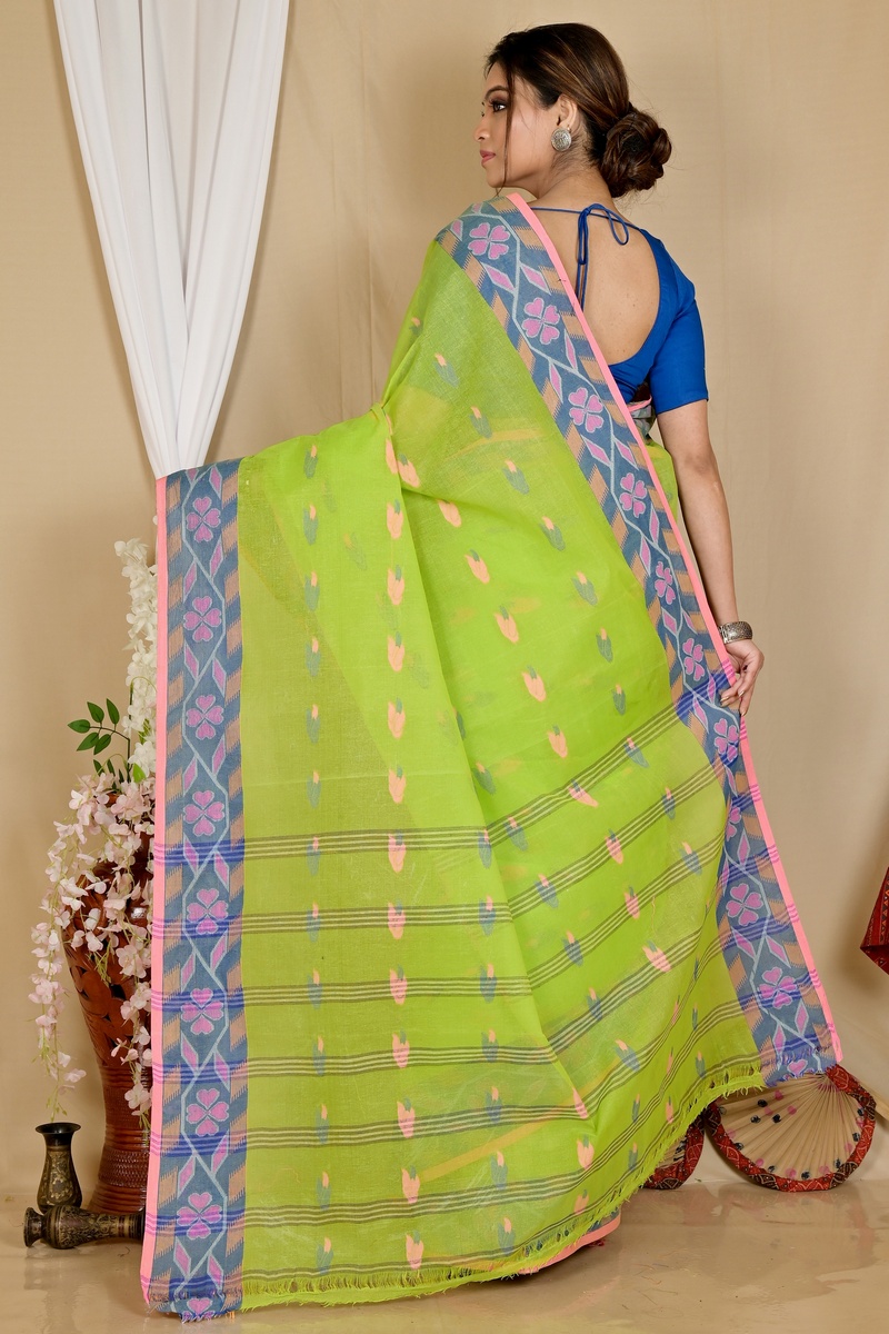 Green Pure Cotton Komtai Tant Saree (1708)