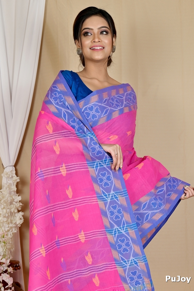 Pink Pure Cotton Komtai Tant Saree (1709)