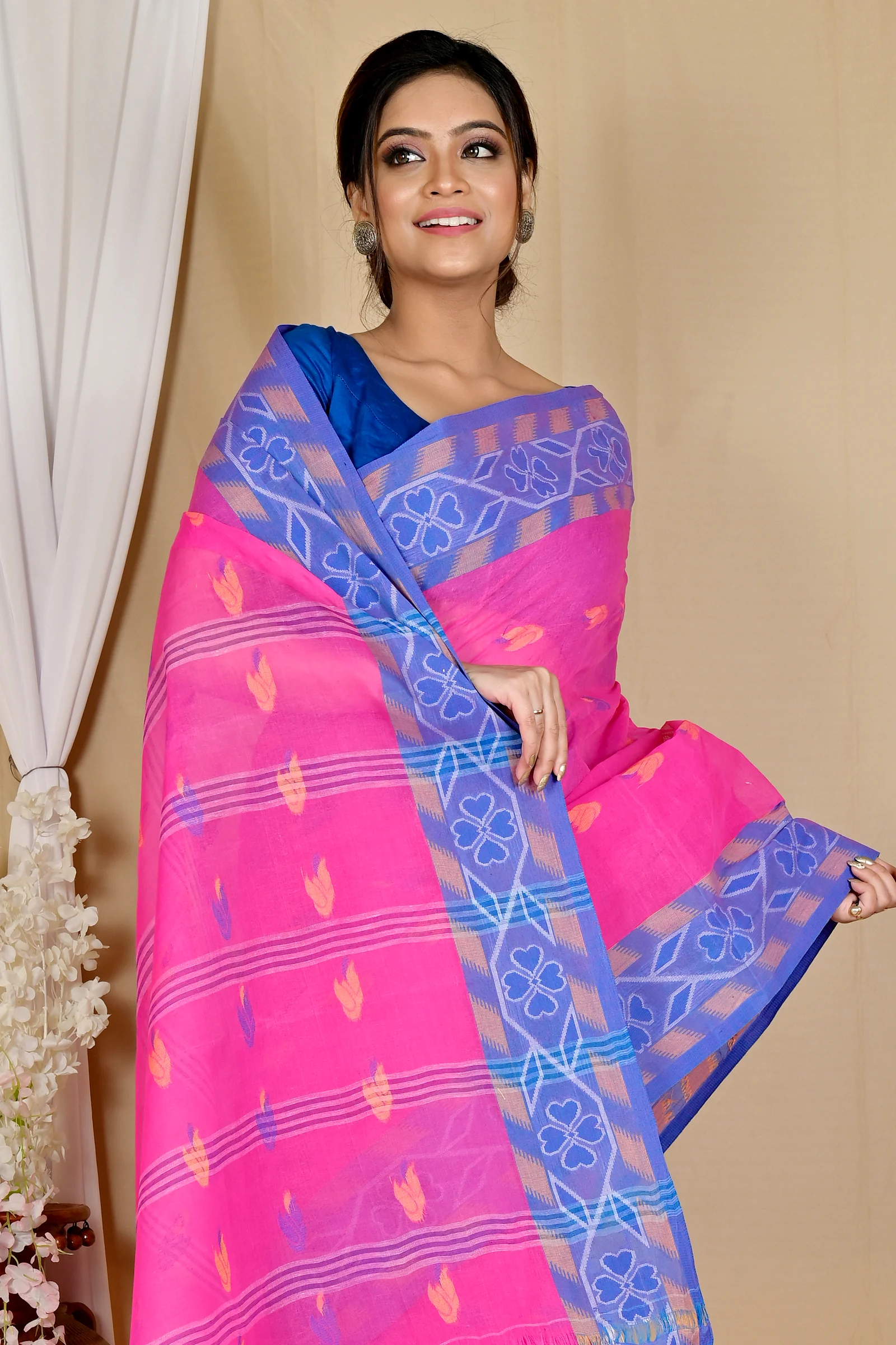 Pink Pure Cotton Komtai Tant Saree (1709)