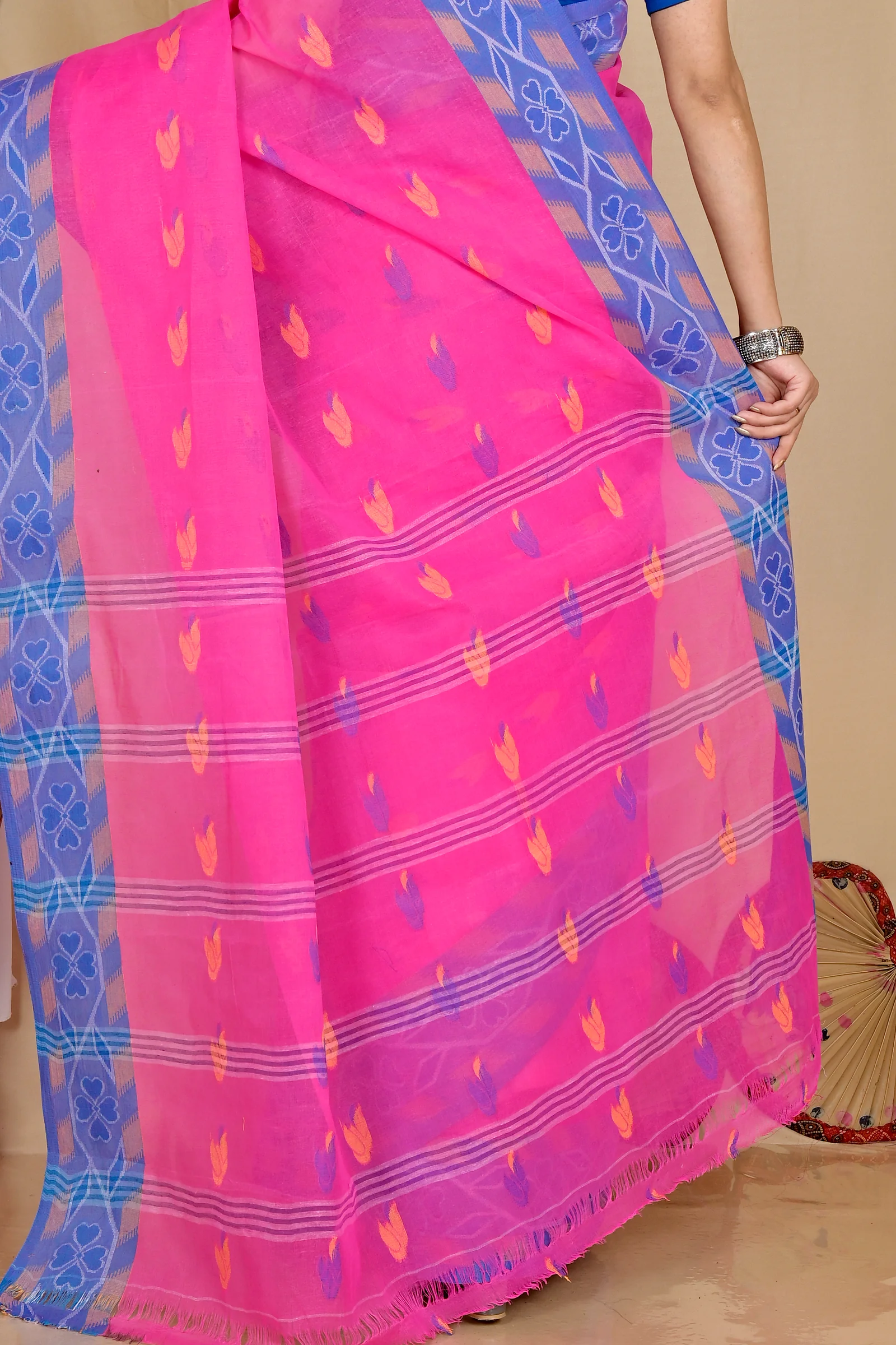 Pink Pure Cotton Komtai Tant Saree (1709)
