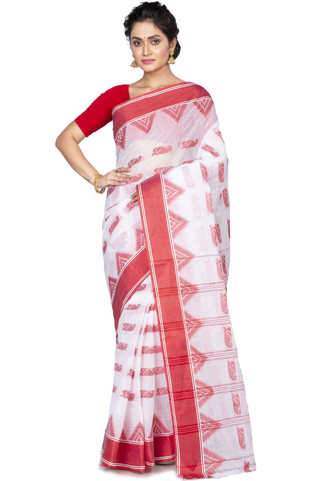 Red Pure Cotton Archana Tant Saree (171)